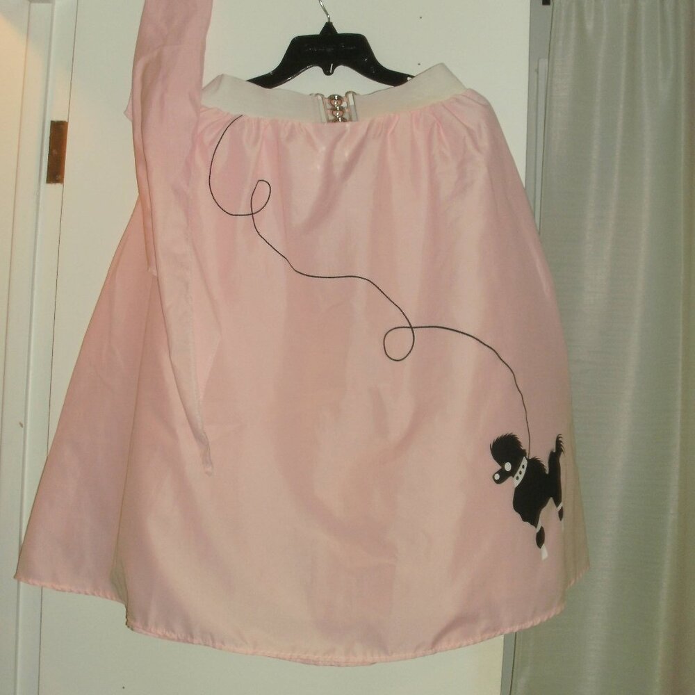 50's Poodle Skirt & Scarf Pink & Black Elastic Waist Cosplay Halloween Costume L